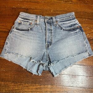 Levi's Blue Frayed Hem Button Fly Jean Shorts